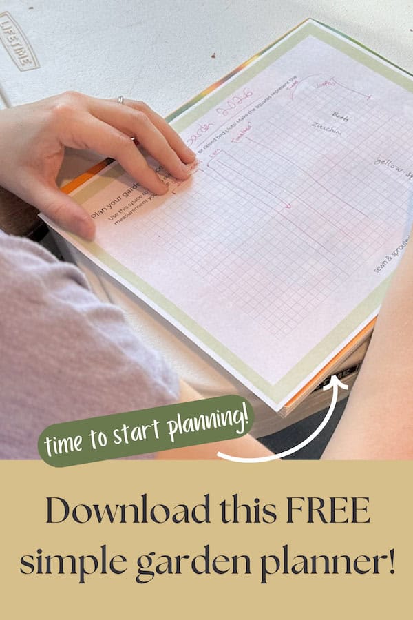 Image text reads "time to start planning! Download this free simple garden planner!"