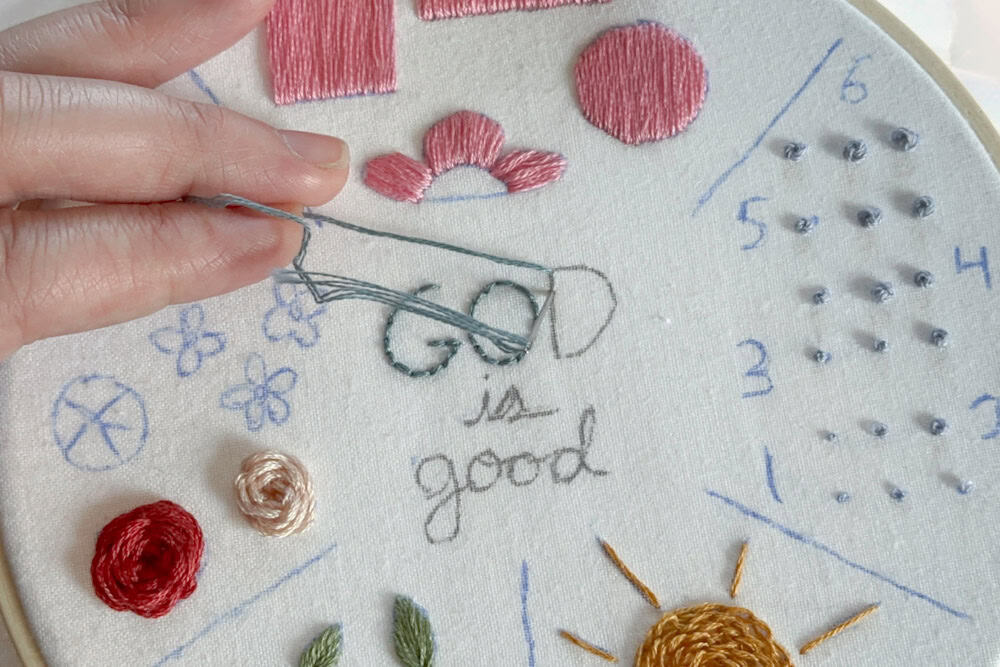 Showing how to do a back stitch part one.
